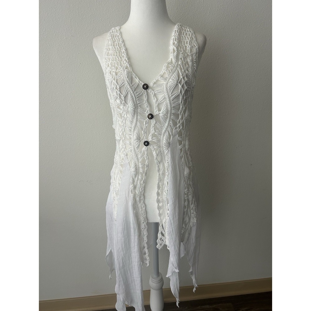 White Open Crochet Asymmetrical Fairy Top Festival Boho Y2K Rave Ethereal